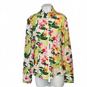 Tommy Bahama Active Womens Full Zip, Floral, Stretch, Golf, Jacket, Shirt, Sz L